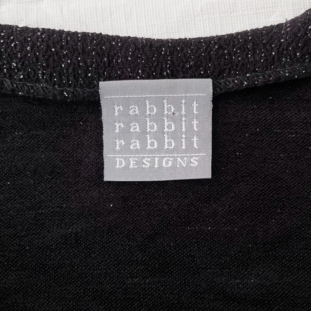 Vintage 80s Rabbit Rabbit Rabbit Black Metallic Sparkle‎ Long Line Cardigan - Picture 2 of 6